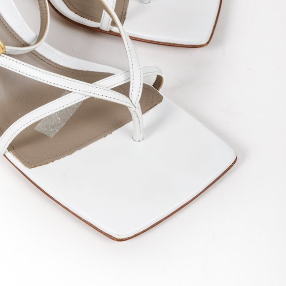Bottega Veneta White Leather Stretch Strap Sandals - Picture 6 of 9